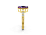 Yellow gold Marquise Cut Amethyst Ring with Milgrain Pavé Band and Four-Prong Setting_14