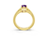 Yellow gold Marquise Cut Amethyst Ring with Milgrain Pavé Band and Four-Prong Setting_15