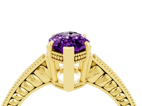 Yellow gold Marquise Cut Amethyst Ring with Milgrain Pavé Band and Four-Prong Setting_16