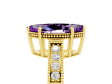 Yellow gold Marquise Cut Amethyst Ring with Milgrain Pavé Band and Four-Prong Setting_17