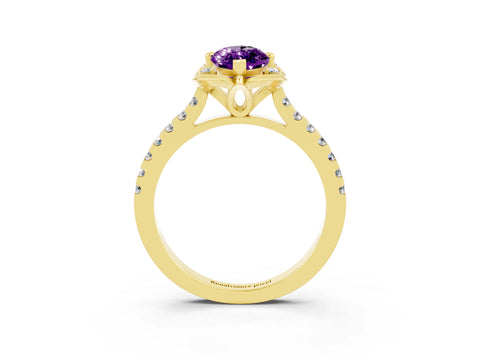 Yellow gold Marquise Cut Amethyst Ring with Pavé Band and Floral Prong Setting_3