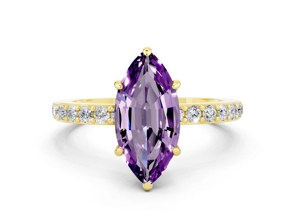 Yellow gold Marquise Cut Amethyst Pavé Engagement Ring with Round  Accents and Prong Setting