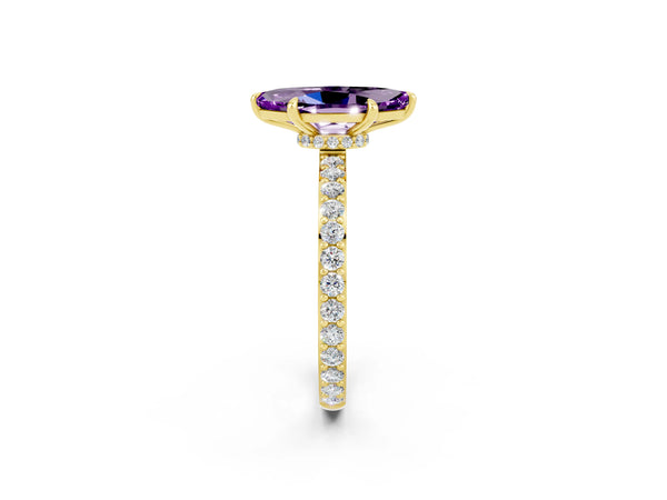 Yellow gold Marquise Cut Amethyst Pavé Engagement Ring with Round  Accents and Prong Setting