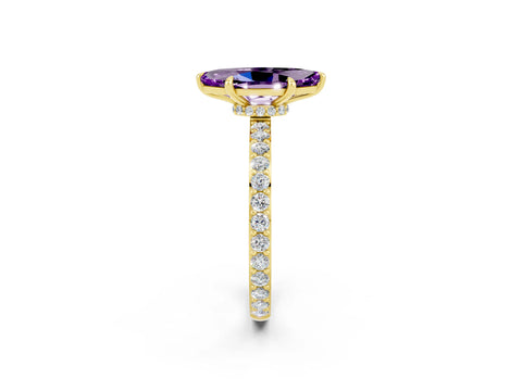 Yellow gold Marquise Cut Amethyst Ring with Pavé Band and Four-Prong Setting_2