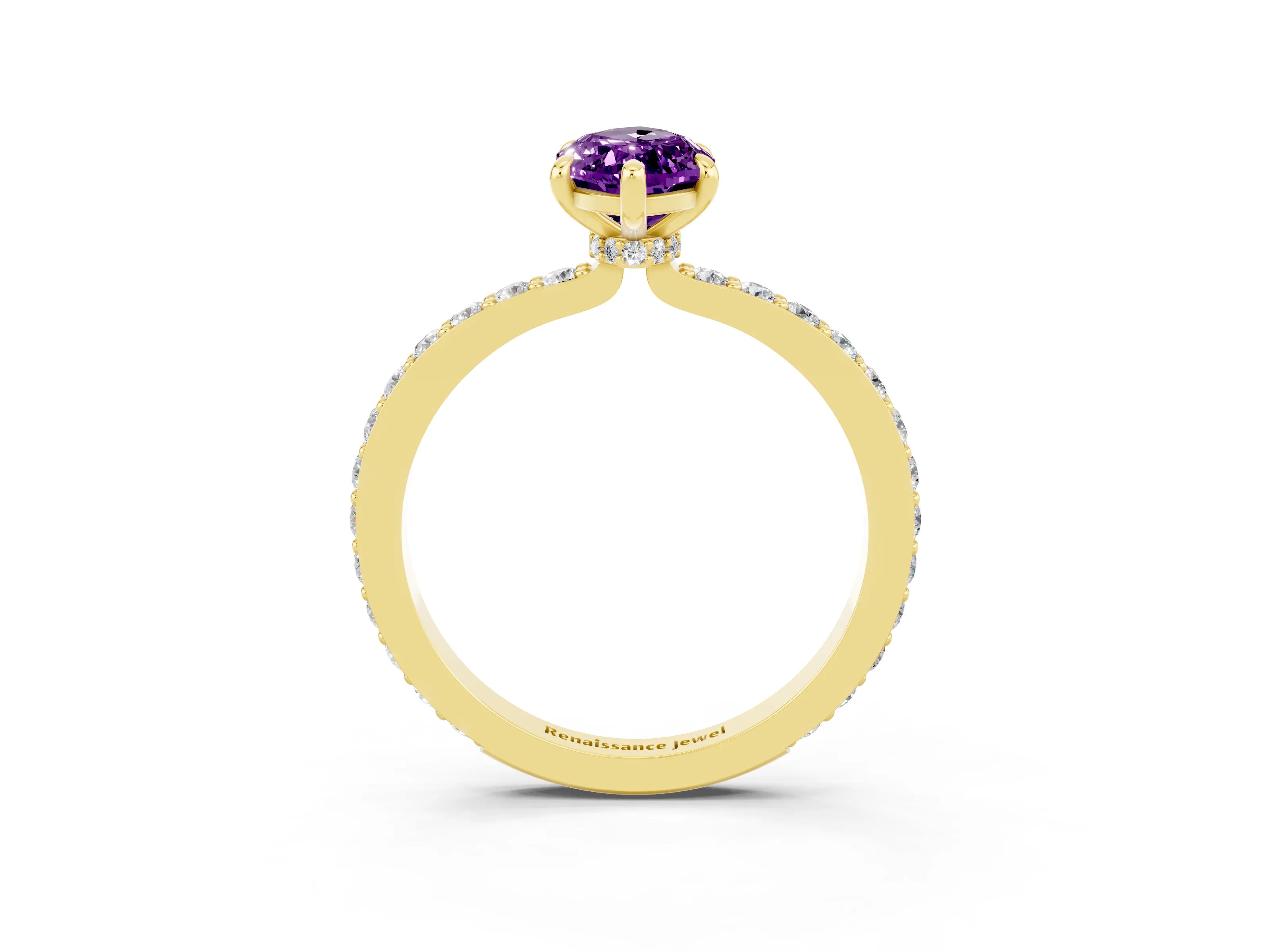 Yellow gold Marquise Cut Amethyst Ring with Pavé Band and Four-Prong Setting_3