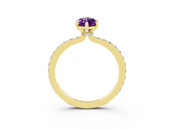 Yellow gold Marquise Cut Amethyst Pavé Engagement Ring with Round  Accents and Prong Setting