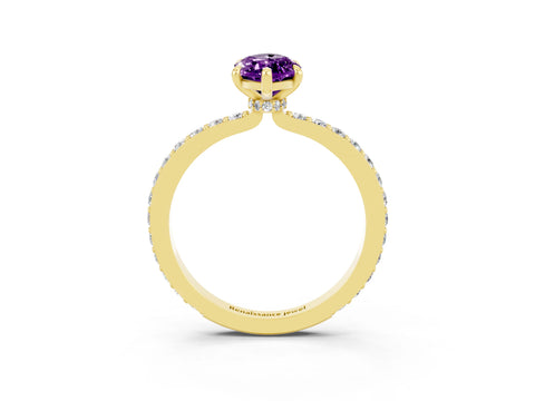 Yellow gold Marquise Cut Amethyst Ring with Pavé Band and Four-Prong Setting_3