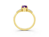 Yellow gold Marquise Cut Amethyst Ring with Side Stones and Four-Prong Setting_39