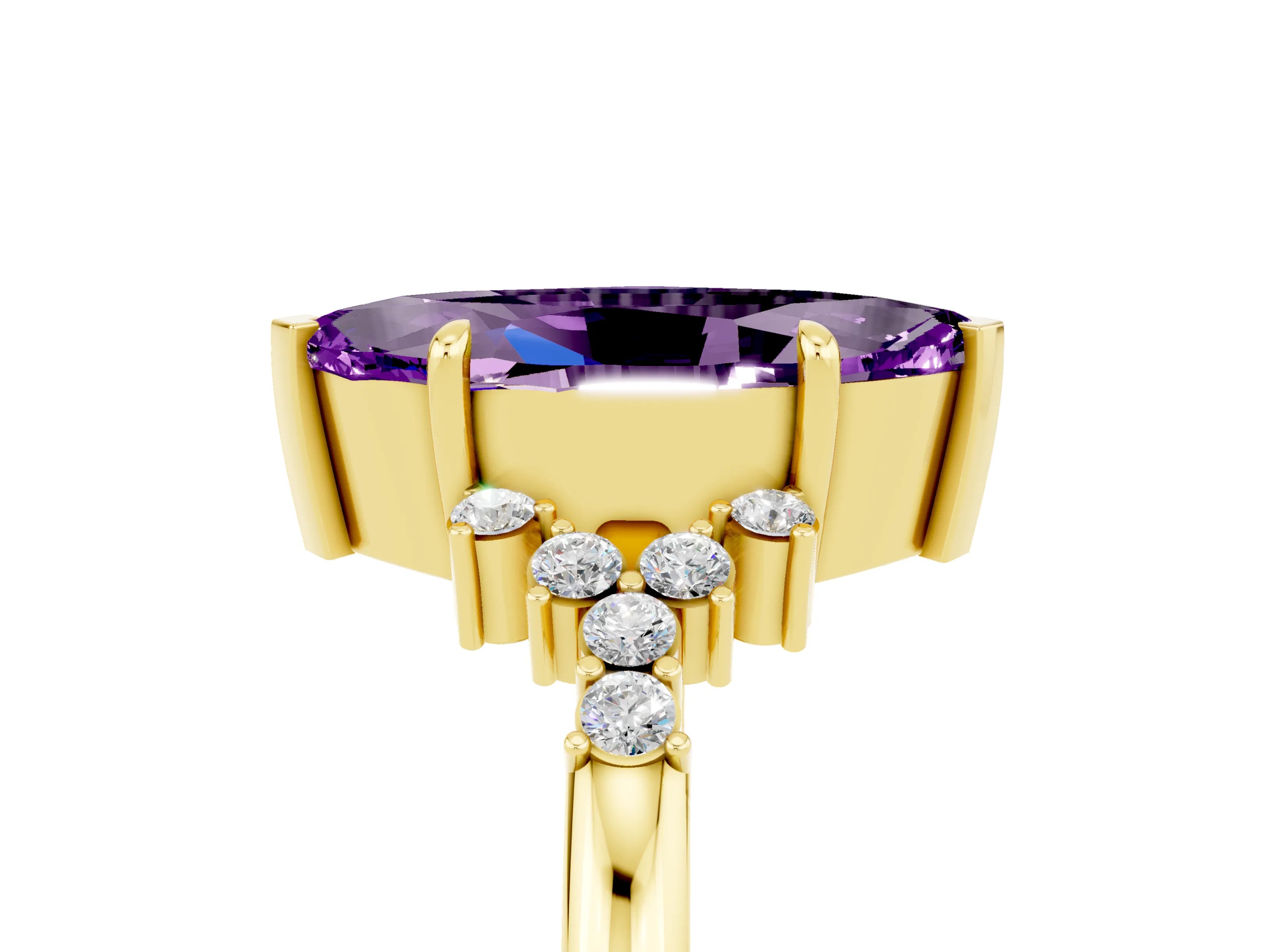 Yellow gold Marquise Cut Amethyst Ring with Side Stones and Four-Prong Setting_41