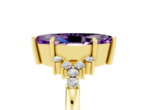 Yellow gold Marquise Cut Amethyst Ring with Side Stones and Four-Prong Setting_41