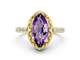 Yellow gold Marquise Cut Amethyst Scalloped Halo Engagement Ring with Round Shared Prong Band_12