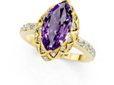 Yellow gold Marquise Cut Amethyst Scalloped Halo Engagement Ring with Round Shared Prong Band_13