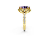 Yellow gold Marquise Cut Amethyst Scalloped Halo Engagement Ring with Round Shared Prong Band_14