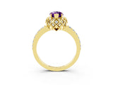 Yellow gold Marquise Cut Amethyst Scalloped Halo Engagement Ring with Round Shared Prong Band_15
