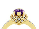 Yellow gold Marquise Cut Amethyst Scalloped Halo Engagement Ring with Round Shared Prong Band_16