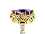 Yellow gold Marquise Cut Amethyst Scalloped Halo Engagement Ring with Round Shared Prong Band_17