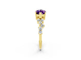 Yellow gold Marquise Cut Amethyst Scattered Round Accent Ring with Prong Setting_14