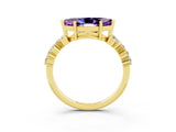 Yellow gold Marquise Cut Amethyst Scattered Round Accent Ring with Prong Setting_15