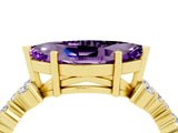Yellow gold Marquise Cut Amethyst Scattered Round Accent Ring with Prong Setting_16