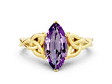 Yellow gold Marquise Cut Amethyst Solitaire Celtic Knot Ring with Four-Prong Setting_12