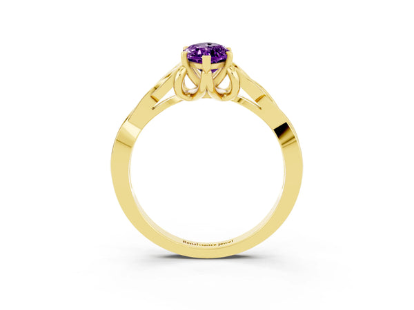 Yellow gold Marquise Cut Amethyst Solitaire Celtic Knot Ring with Four-Prong Setting