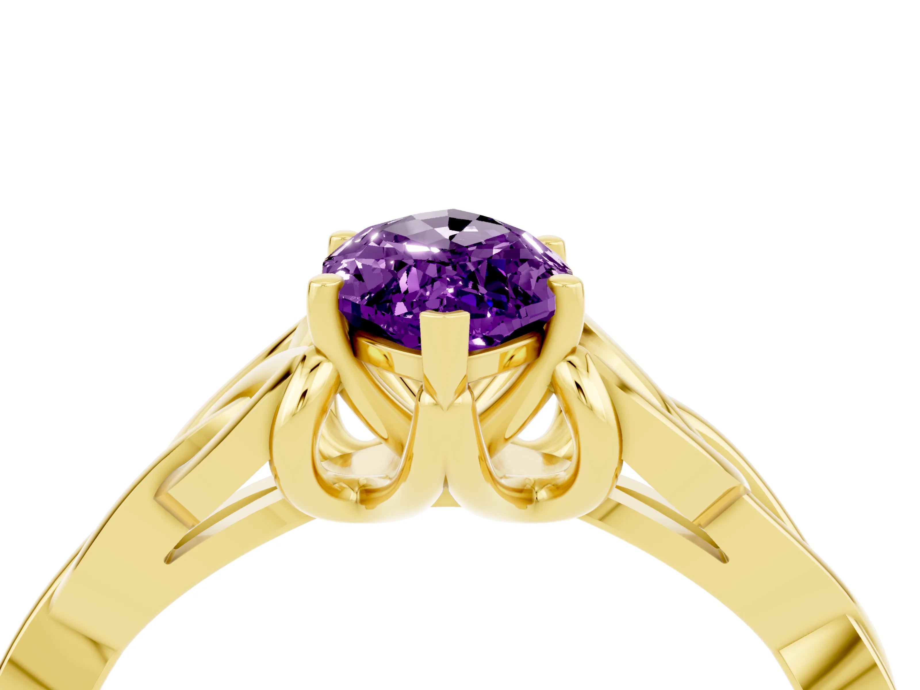 Yellow gold Marquise Cut Amethyst Solitaire Celtic Knot Ring with Four-Prong Setting_16