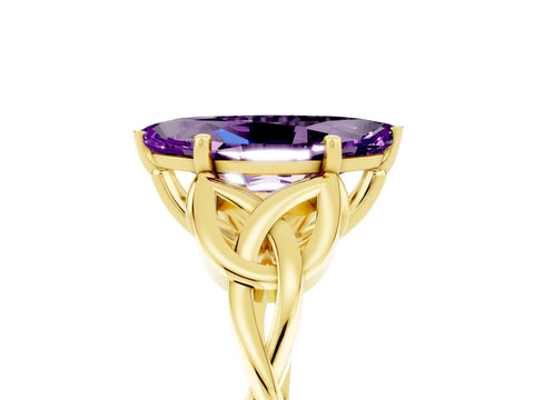 Yellow gold Marquise Cut Amethyst Solitaire Celtic Knot Ring with Four-Prong Setting_17