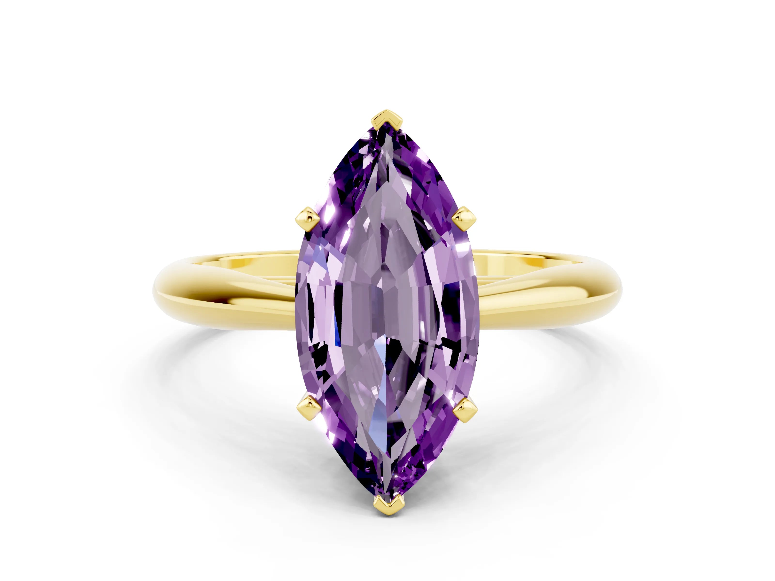 Yellow gold Marquise Cut Amethyst Solitaire Engagement Ring with Cathedral Setting and Four-Prong Mount_12