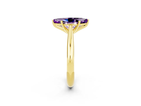 Yellow gold Marquise Cut Amethyst Solitaire Engagement Ring with Cathedral Setting and Four-Prong Mount_14