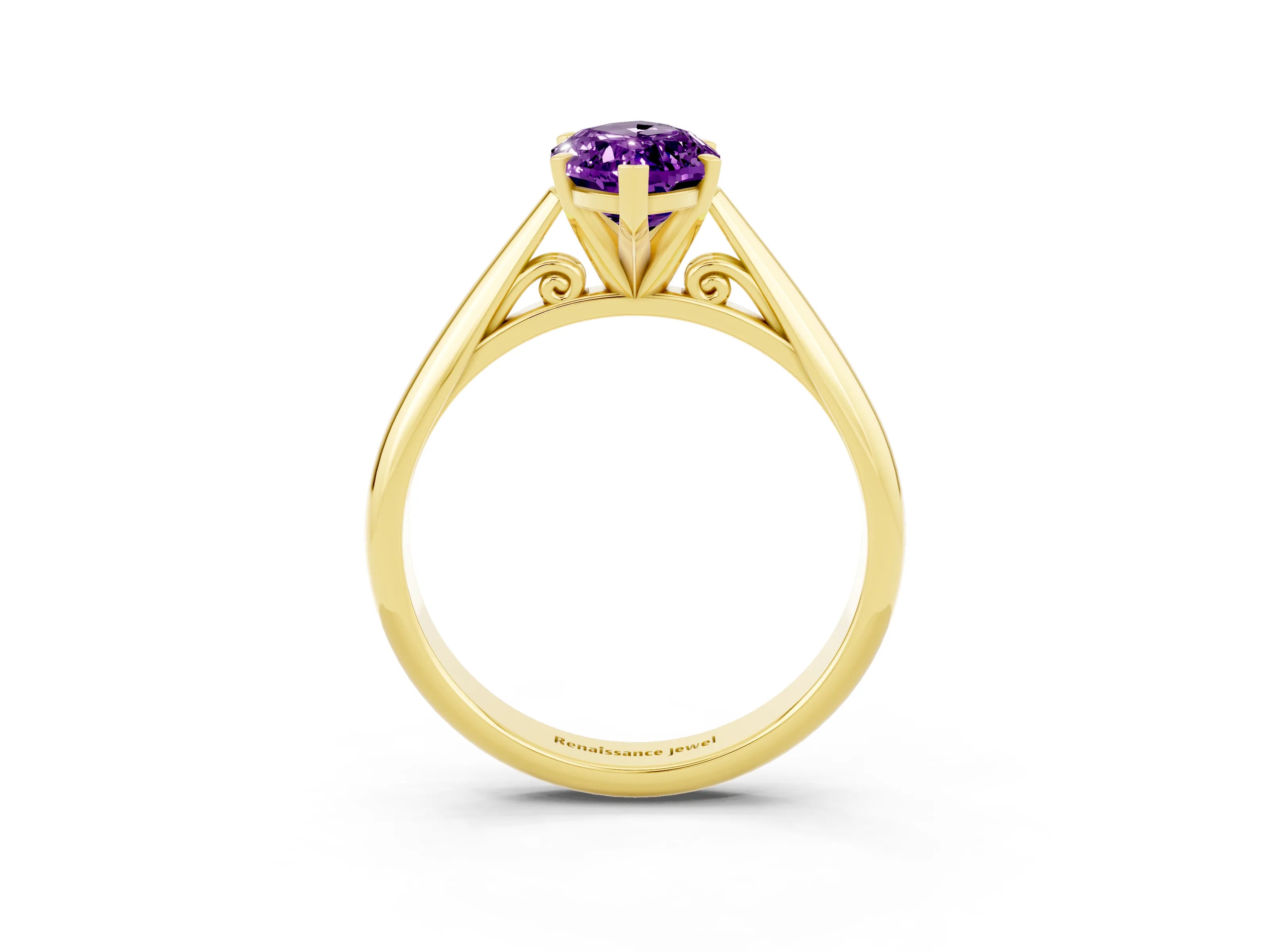 Yellow gold Marquise Cut Amethyst Solitaire Engagement Ring with Cathedral Setting and Four-Prong Mount_15