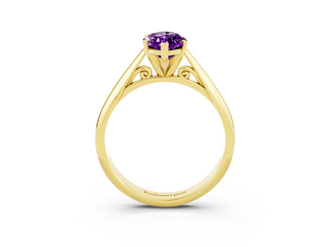 Yellow gold Marquise Cut Amethyst Solitaire Engagement Ring with Cathedral Setting and Four-Prong Mount_15