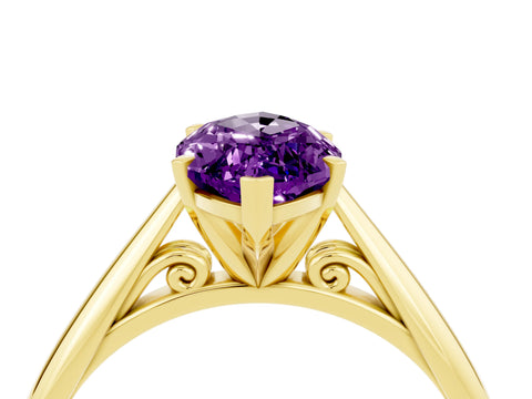 Yellow gold Marquise Cut Amethyst Solitaire Engagement Ring with Cathedral Setting and Four-Prong Mount_16