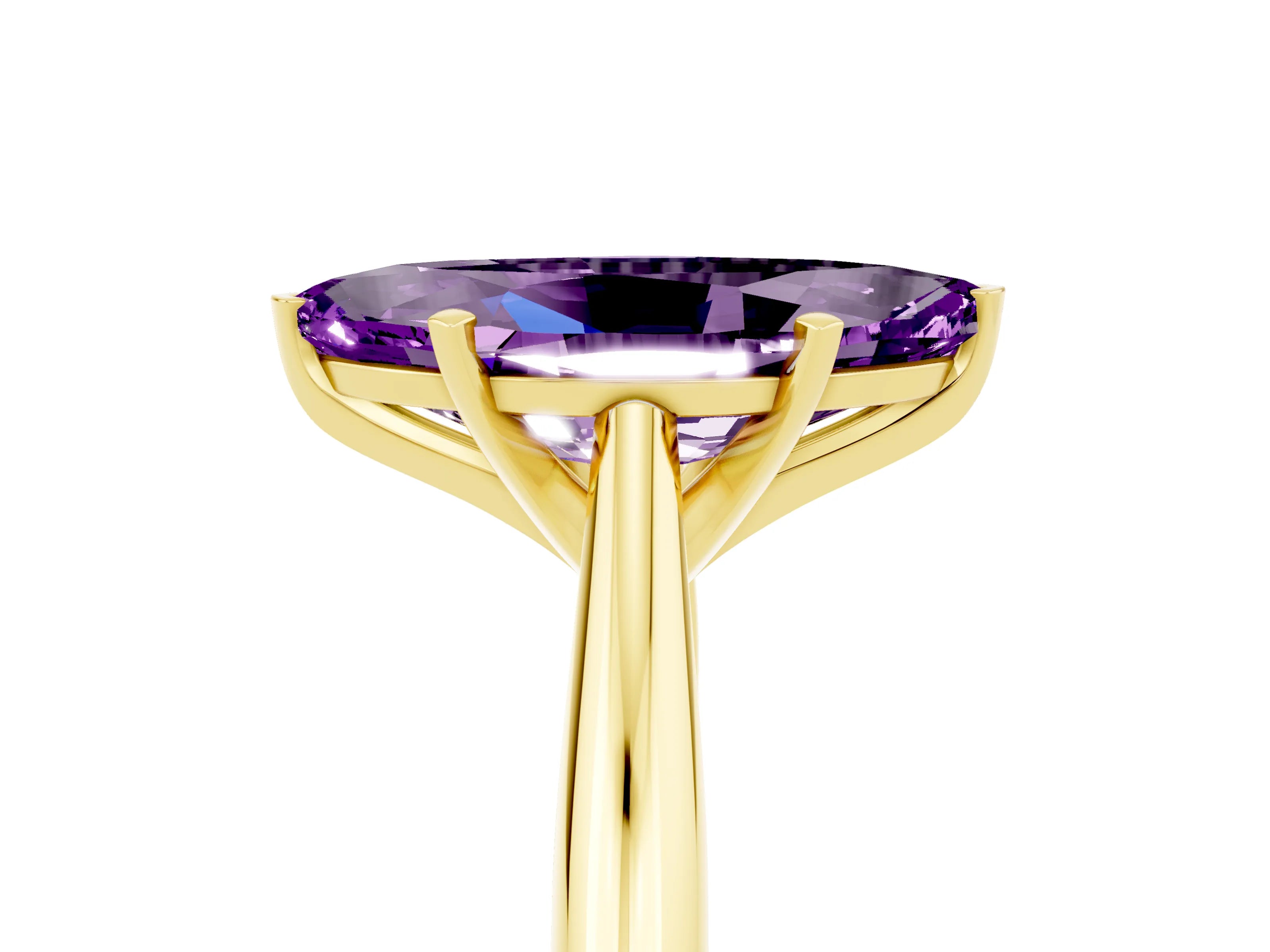 Yellow gold Marquise Cut Amethyst Solitaire Engagement Ring with Cathedral Setting and Four-Prong Mount_17