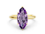 Yellow gold Marquise Cut Amethyst Solitaire Engagement Ring with Cathedral Setting and Four-Prong Mount_24