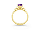 Yellow gold Marquise Cut Amethyst Solitaire Engagement Ring with Cathedral Setting and Four-Prong Mount_27