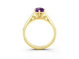 Yellow gold Marquise Cut Amethyst Solitaire Engagement Ring with Cathedral Setting and Four-Prong Mount_33