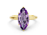 Yellow gold Marquise Cut Amethyst Solitaire Engagement Ring with Cathedral Setting and Four-Prong Mount_72