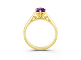 Yellow gold Marquise Cut Amethyst Solitaire Engagement Ring with Cathedral Setting and Four-Prong Mount_75