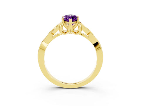 Yellow gold Marquise Cut Amethyst Solitaire Engagement Ring with Celtic Knot Band and Four-Prong Setting_3