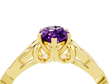 Yellow gold Marquise Cut Amethyst Solitaire Engagement Ring with Celtic Knot Band and Four-Prong Setting_4