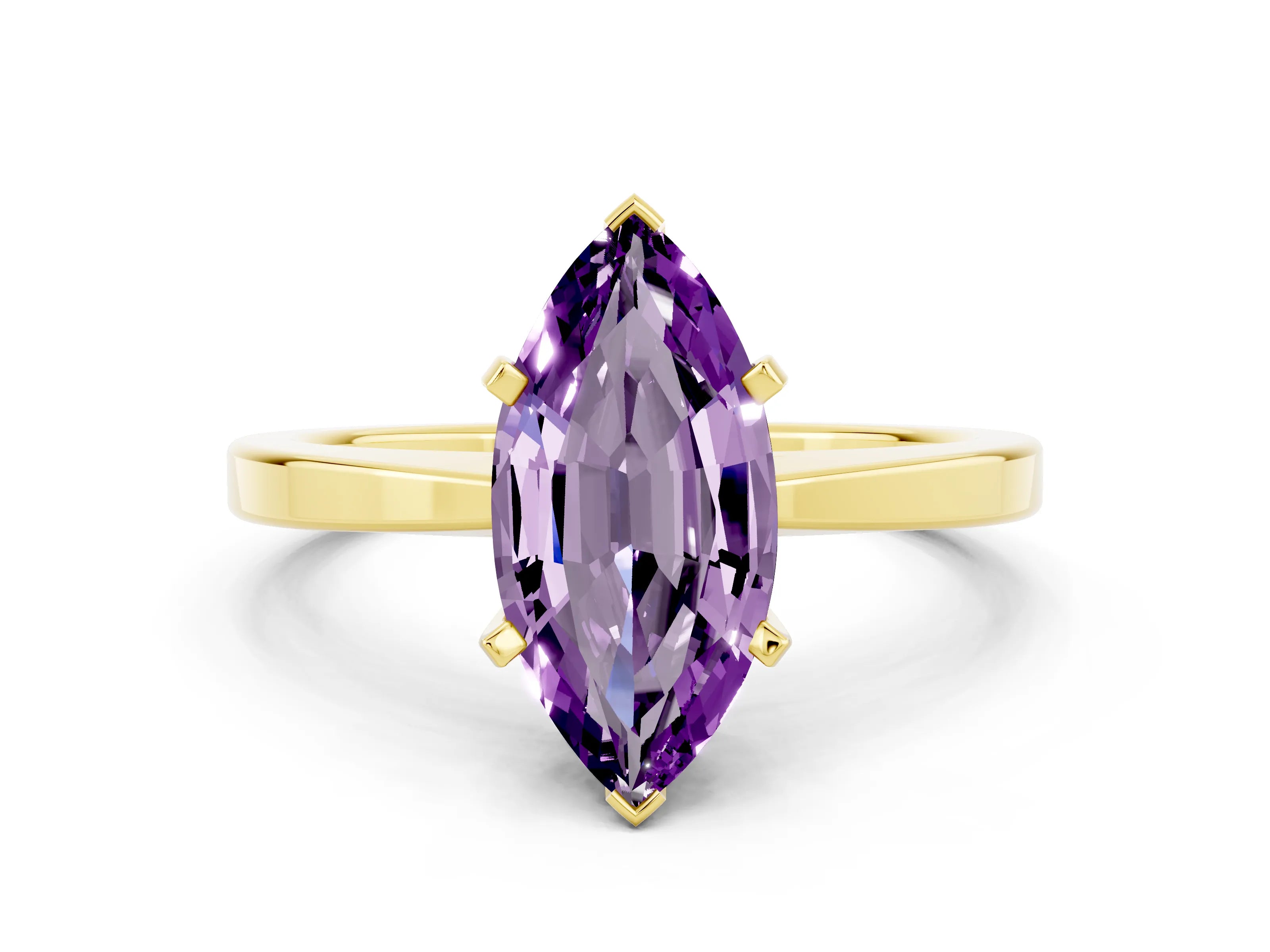 Yellow gold Marquise Cut Amethyst Solitaire Engagement Ring with Classic Band and Four-Prong Setting_24