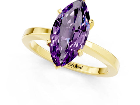 Yellow gold Marquise Cut Amethyst Solitaire Engagement Ring with Classic Band and Four-Prong Setting_25
