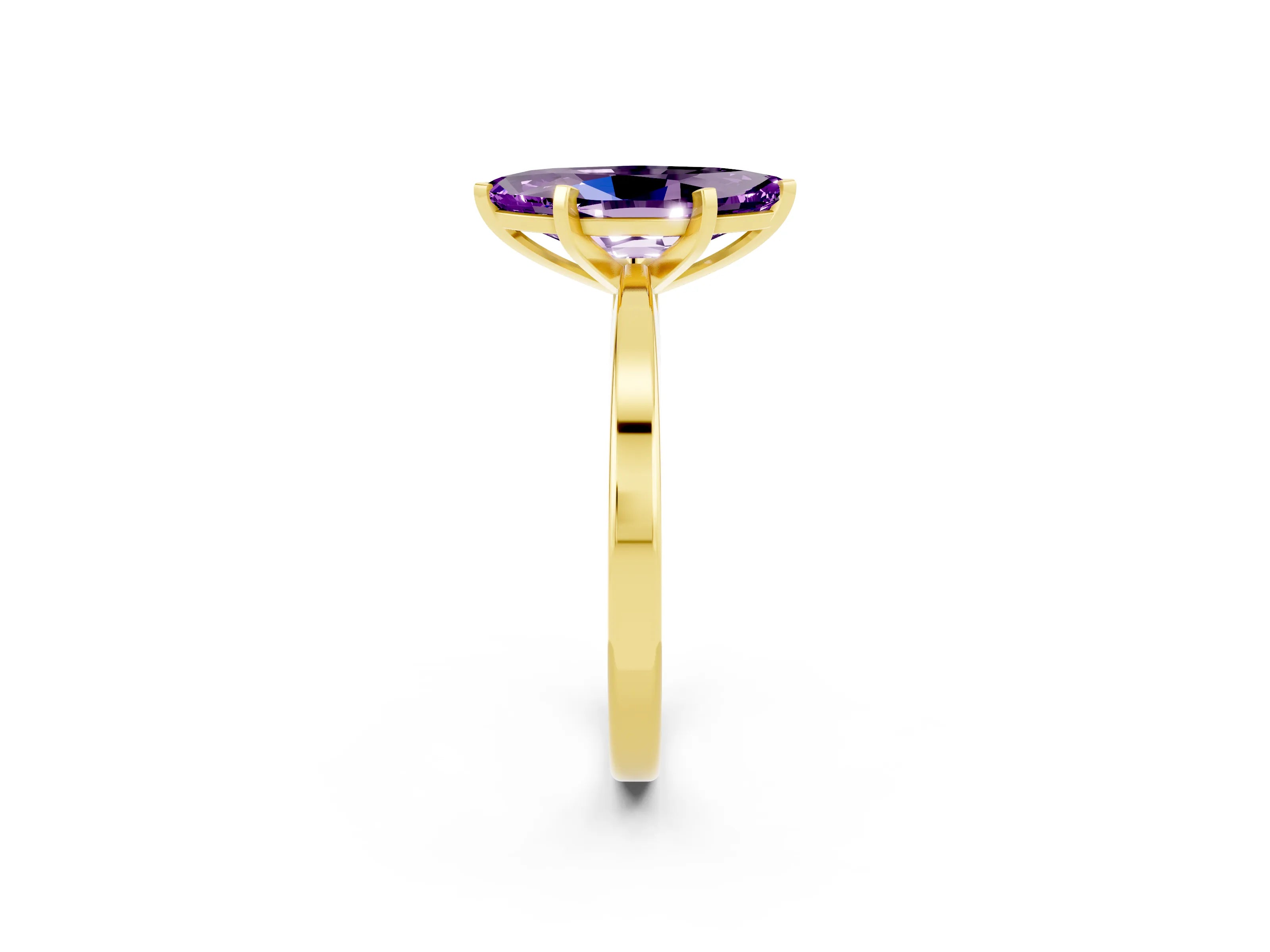 Yellow gold Marquise Cut Amethyst Solitaire Engagement Ring with Classic Band and Four-Prong Setting_26