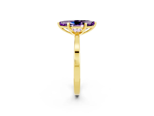 Yellow gold Marquise Cut Amethyst Solitaire Engagement Ring with Classic Band and Four-Prong Setting
