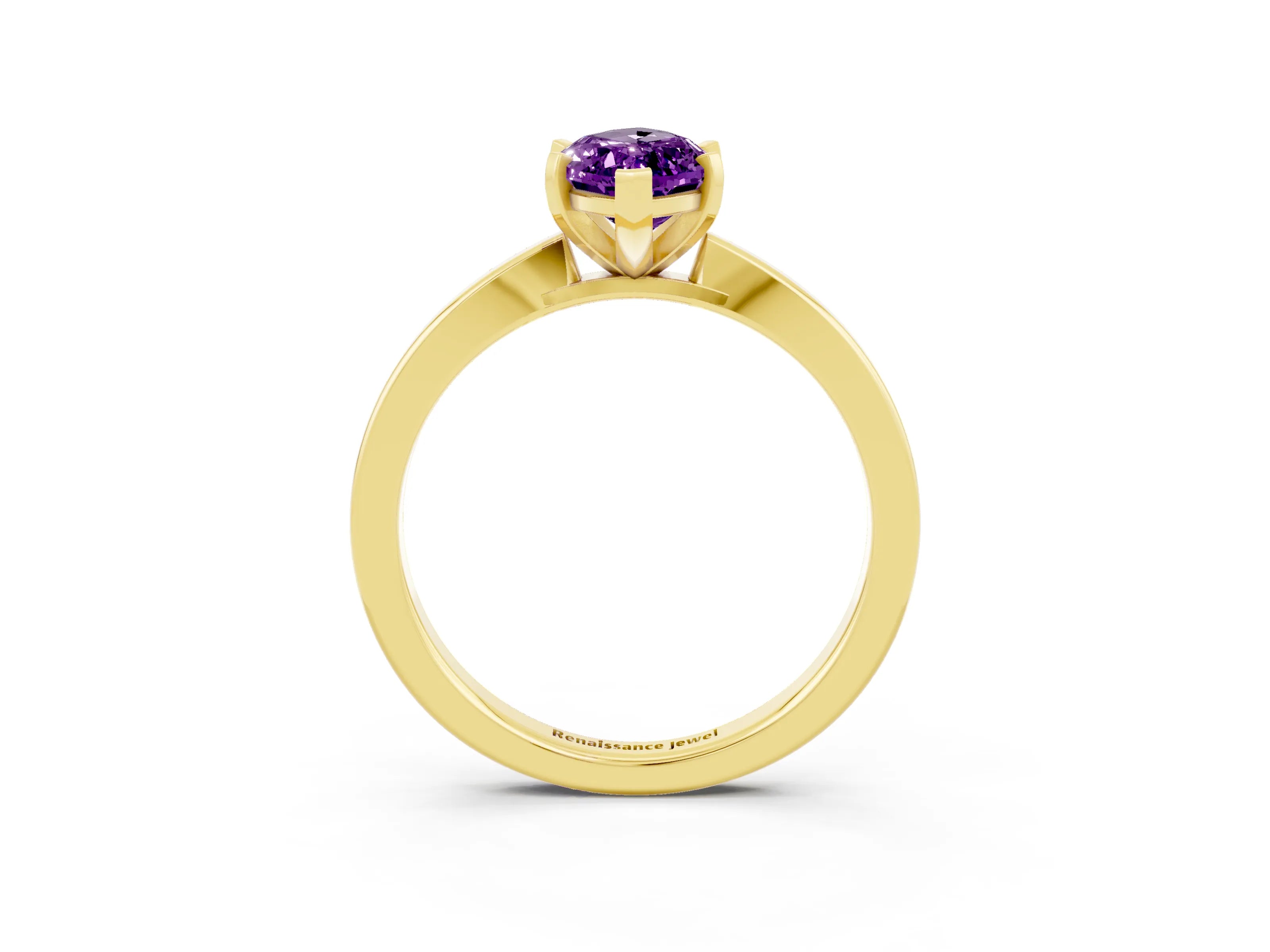 Yellow gold Marquise Cut Amethyst Solitaire Engagement Ring with Classic Band and Four-Prong Setting_27