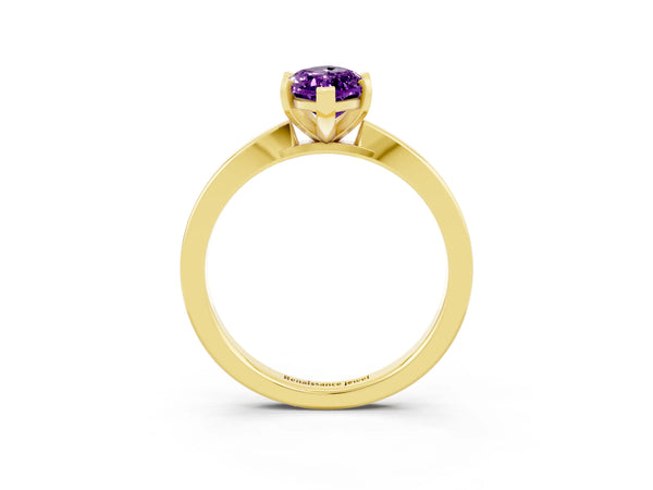 Yellow gold Marquise Cut Amethyst Solitaire Engagement Ring with Classic Band and Four-Prong Setting