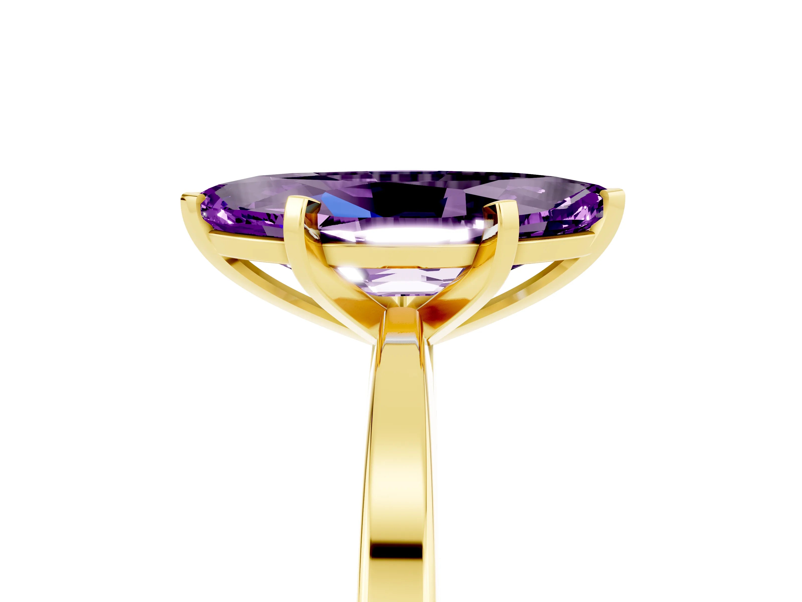 Yellow gold Marquise Cut Amethyst Solitaire Engagement Ring with Classic Band and Four-Prong Setting_29