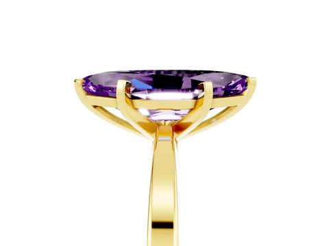 Yellow gold Marquise Cut Amethyst Solitaire Engagement Ring with Classic Band and Four-Prong Setting_29