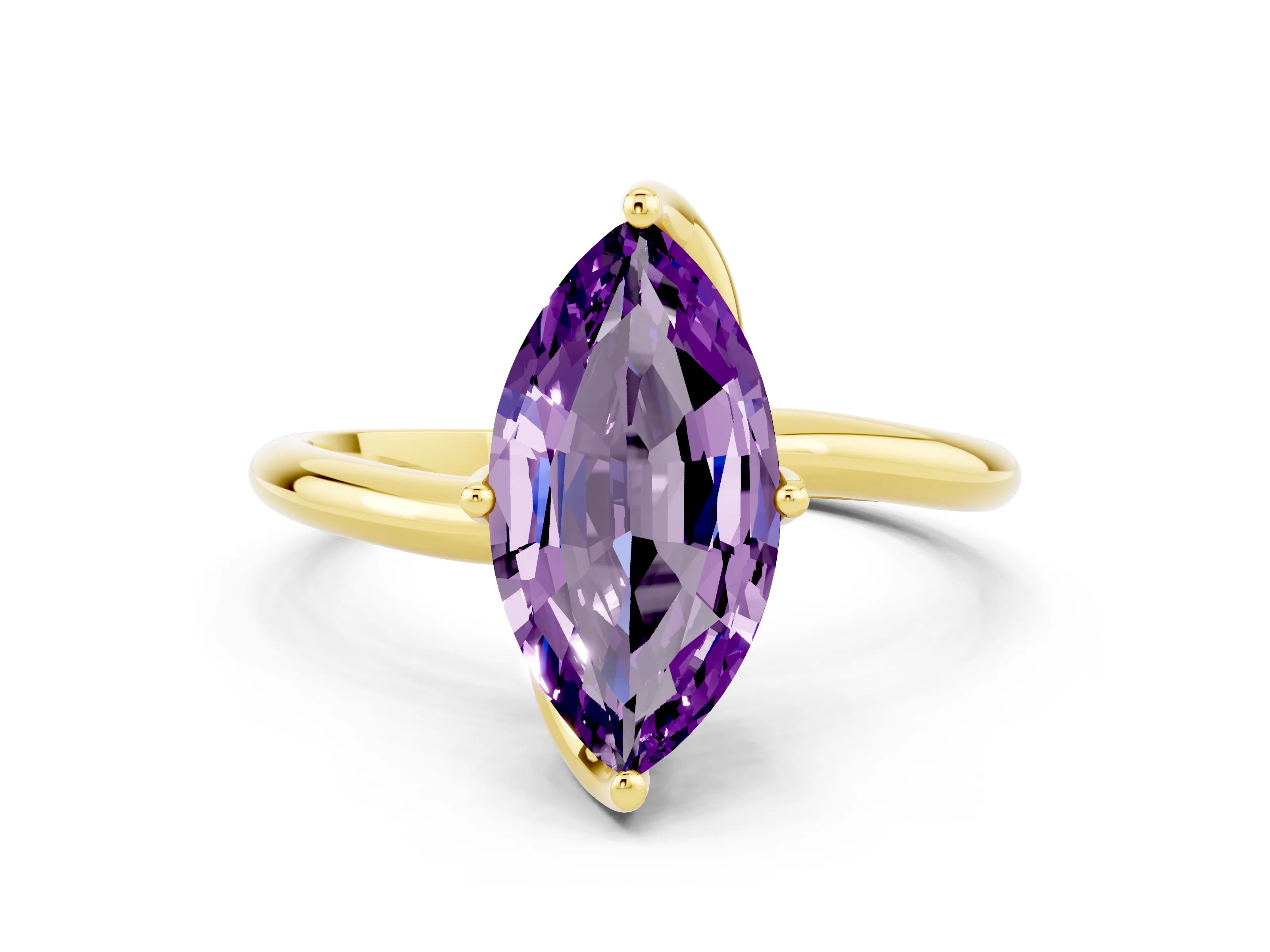 Yellow gold Marquise Cut Amethyst Solitaire Engagement Ring with Four-Prong Setting and Classic Band_12