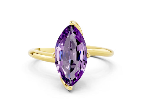 Yellow gold Marquise Cut Amethyst Solitaire Engagement Ring with Four-Prong Setting and Classic Band_12